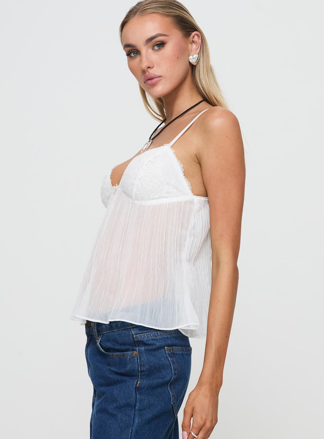 Zoe Pleated Lace Top