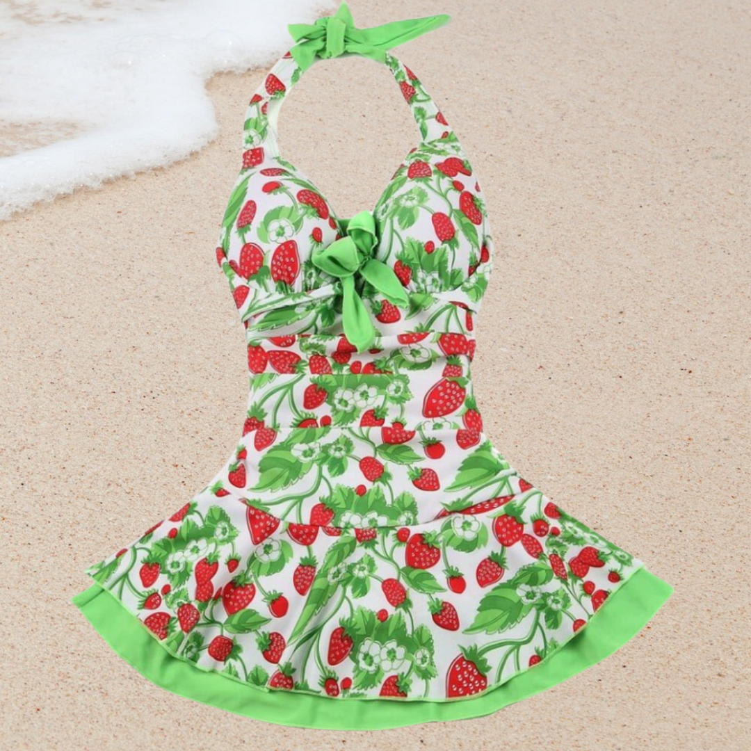 Amy Vintage Strawberry Swim Dress